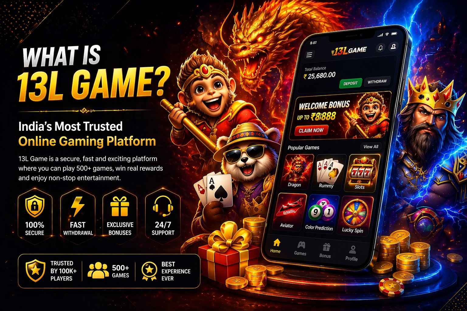 13L Game overview section image showing app and platform features